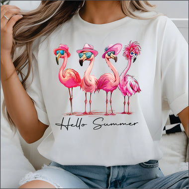 Hello Summer Flamingos DTF Transfer