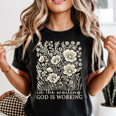 In The Waiting God is Working Beige DTF Transfer