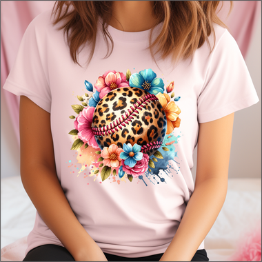 Leopard Baseball with Flowers DTF Heat Press Transfer