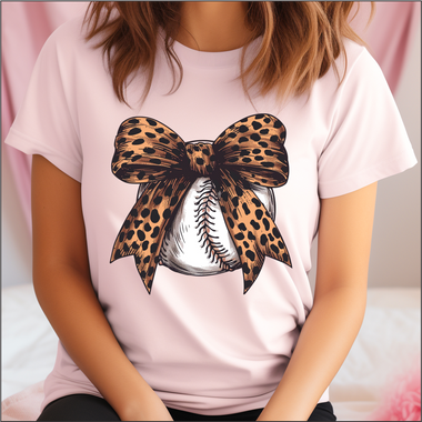 Leopard Bow with Baseball DTF Heat Press Transfer - 11" wide