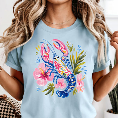 Blue Floral Lobster DTF Transfer
