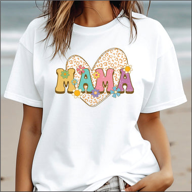 Mama Retro Heart with Flowers DTF Transfer