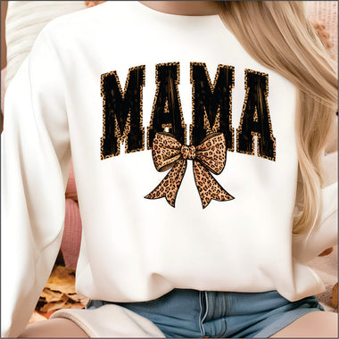 Mama Black & Leopard Bow DTF Transfer