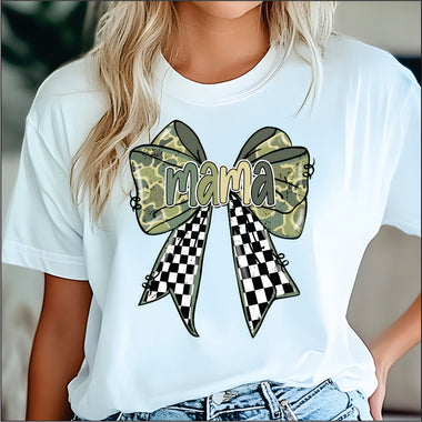 Mama Bow Camo and Check DTF Transfer