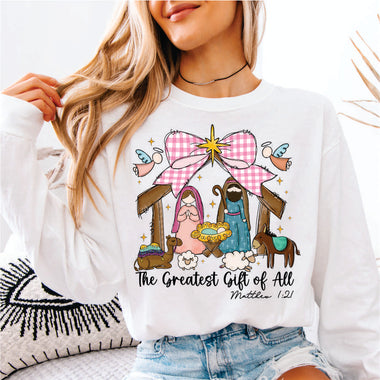 Nativity w Pink Check Bow