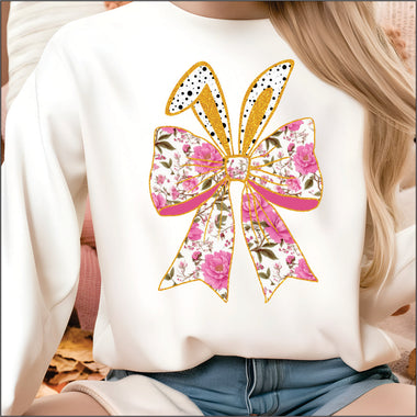 Pink Floral Bow w Ears DTF Transfer