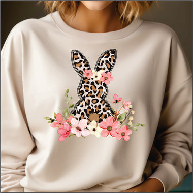 Pretty Floral and Leopard Bunny DTF Transfer