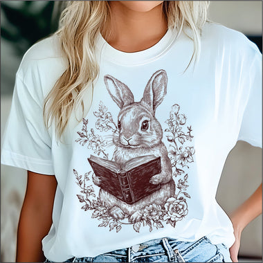 Pretty Book Reading Bunny DTF Transfer