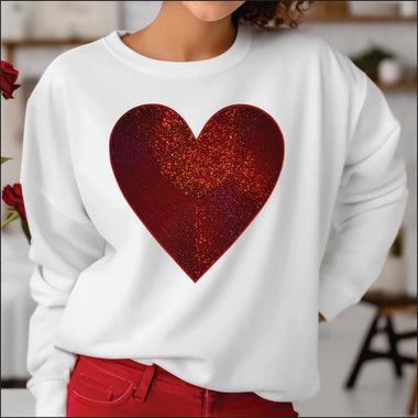 Red Sequin Heart Chenille Patch