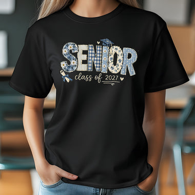 Senior 2027 Blue cream hand stitched DTF Transfer