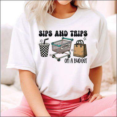 Sips and Trips on a Budget Thrift Store DTF Transfer