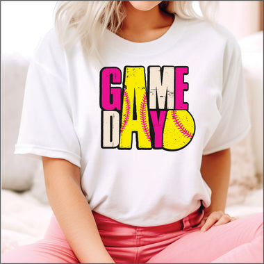 Softball Game Day Bright Pink and Yellow DTF Transfer