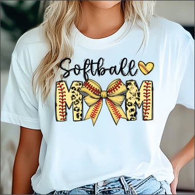 Softball Mama w Bow DTF Transfer