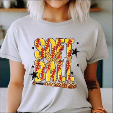 Softball Mama with Black Stars DTF Transfer