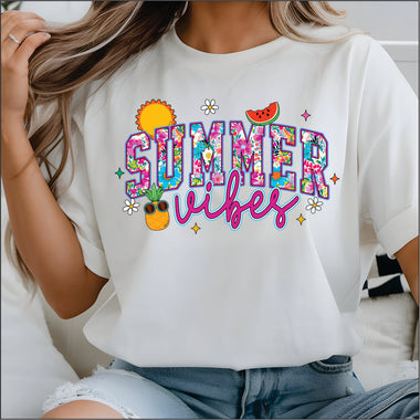 Summer Vibes Pattern w Fruit DTF Transfer
