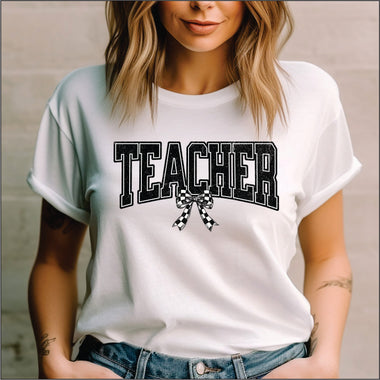 Teacher with Black and White Bow DTF Transfer
