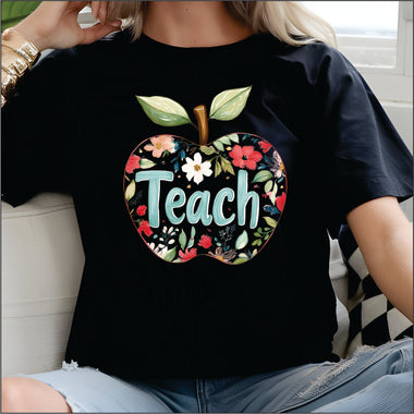 Floral Teach Apple DTF Transfer