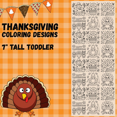 Thanksgiving Coloring designs 7" Toddler - 60" Gang sheet
