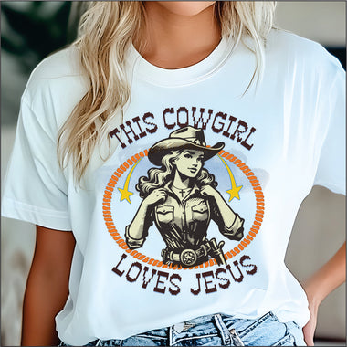 This Cowgirl loves Jesus Black Print DTF Transfer
