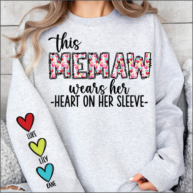 Custom This Memaw Wears her Heart on her Sleeve DTF Transfer