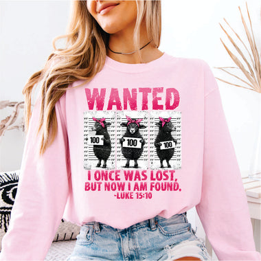 Wanted Sheep I Once was Lost pink print