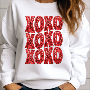 XOXO Faux Glitter Red DTF Transfer