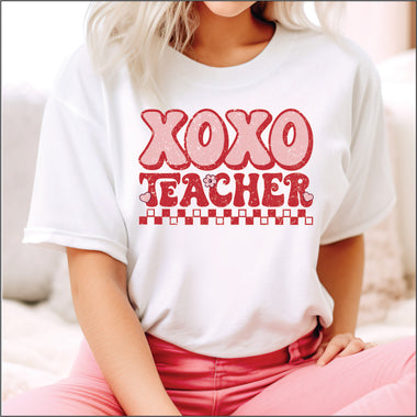 XOXO Teacher Check DTF Transfer
