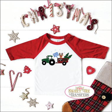 Youth Tractor Buffalo Plaid DTF Heat Transfer 5"