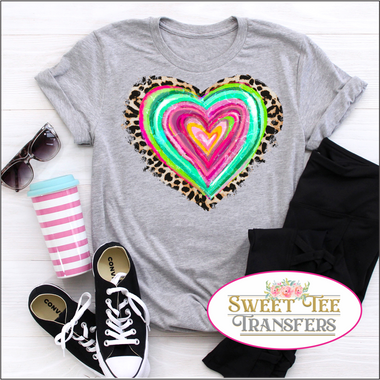 Colorful Heart with Leopard DTF Transfer