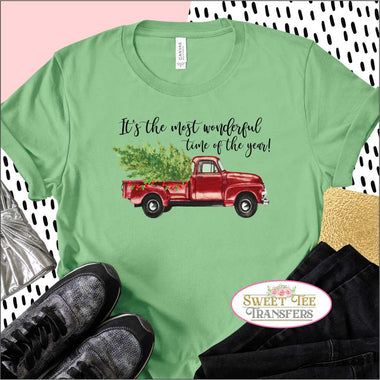 It's The Most Wonderful Time of the Year Red Truck DTF Heat Transfer