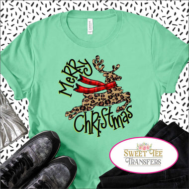 Merry Christmas Reindeer Leopard DTF Heat Transfer