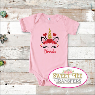 Personalized Girl Valentine Unicorn Digital Heat Transfer