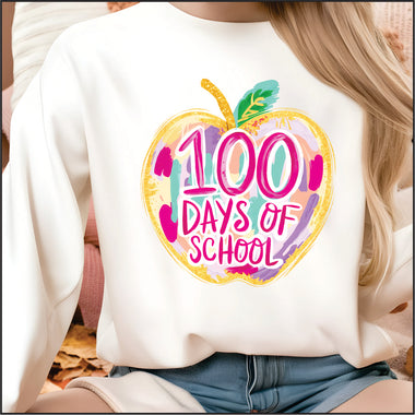 100 Days of School Brushstroke Apple DTF Transfer