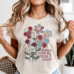 Jesus Loves Me patchwork flowers DTF Transfer