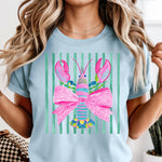 Preppy Lobster with Bow Green Stripes DTF Transfer
