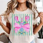 Preppy Lobster with Bow Green Stripes DTF Transfer