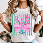 Preppy Lobster with Bow Green Stripes DTF Transfer