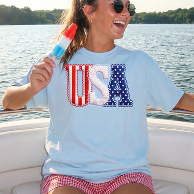 USA Strips, Polka Dot and Satin Stitch DTF Transfer