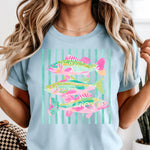 Preppy Pastel Fish w/ Green Stripes DTF Transfer