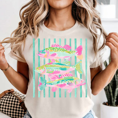 Preppy Pastel Fish w/ Green Stripes DTF Transfer