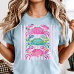 Preppy Crabs with pink stripes DTF Transfer