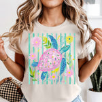 Preppy Turtle with Green Stripes DTF Transfer