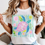 Preppy Turtle with Green Stripes DTF Transfer
