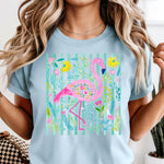 Preppy Flamingo with green stripes DTF Transfer