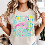 Preppy Flamingo with green stripes DTF Transfer