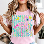 Preppy Flamingo with green stripes DTF Transfer