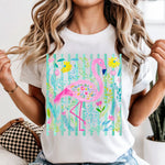 Preppy Flamingo with green stripes DTF Transfer