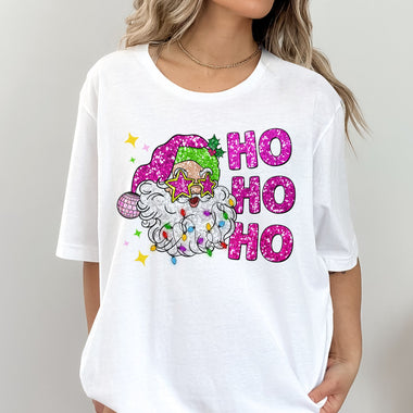 Ho Ho Ho Faux Glitter Santa DTF Transfer