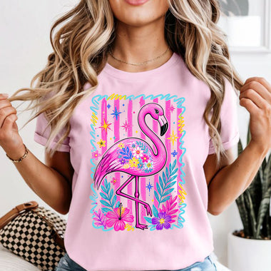 Preppy Bright Flamingo DTF Transfer