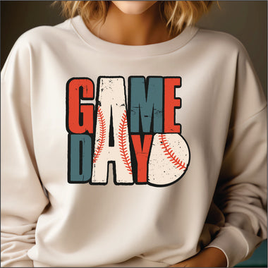 Baseball game day red white blue Transfer